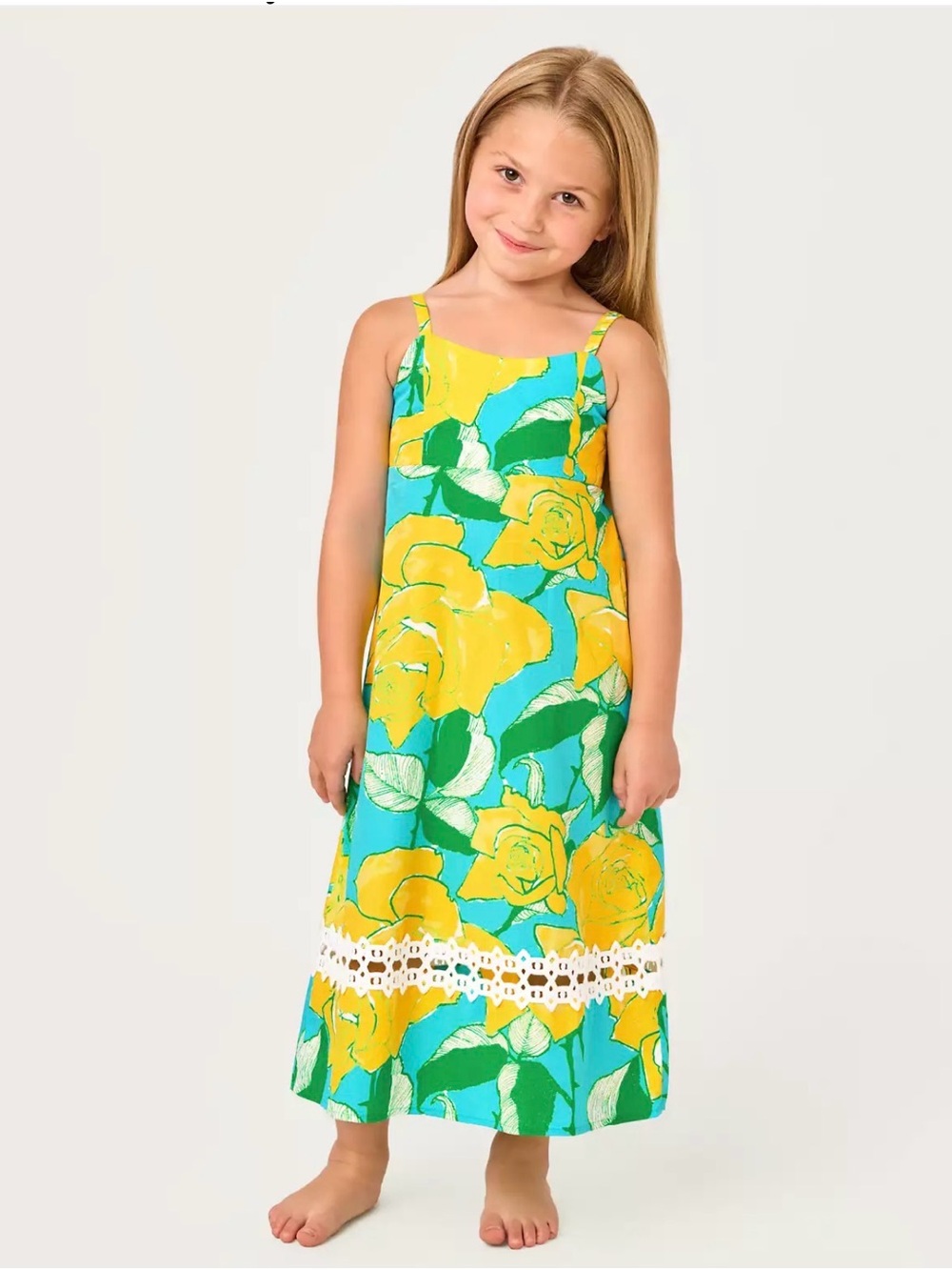 Lilly Pulitzer Girls' Yellow & Teal Floral Maxi Dress